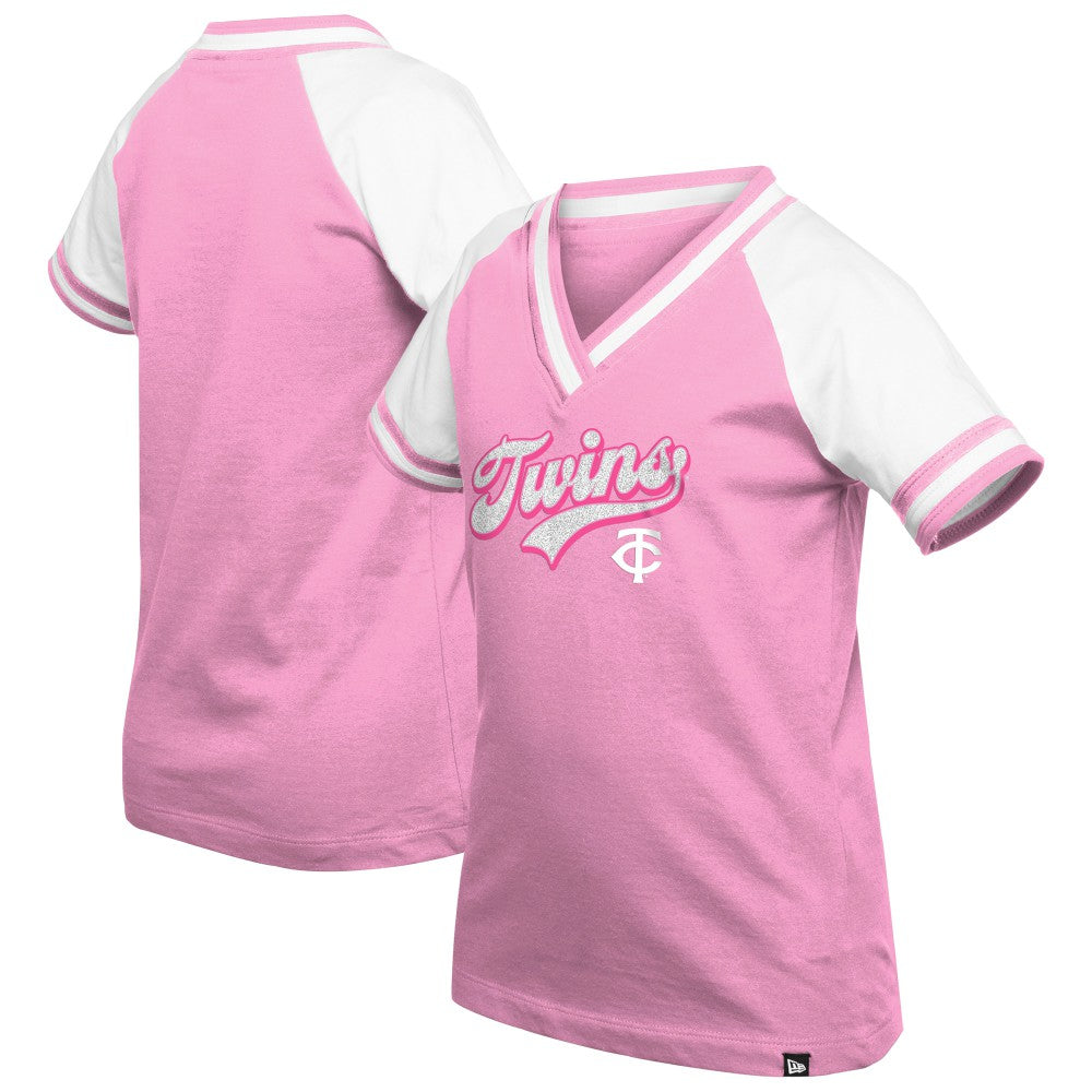Minnesota Twins Girls Youth Mommy & Me Raglan V-Neck T-Shirt - Pink | New Era