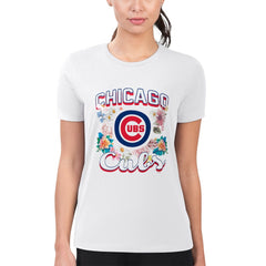 Chicago Cubs G-III 4Her by Carl Banks Women's Super-Slim Fit Lightweight Flowers Graphic T-Shirt - White