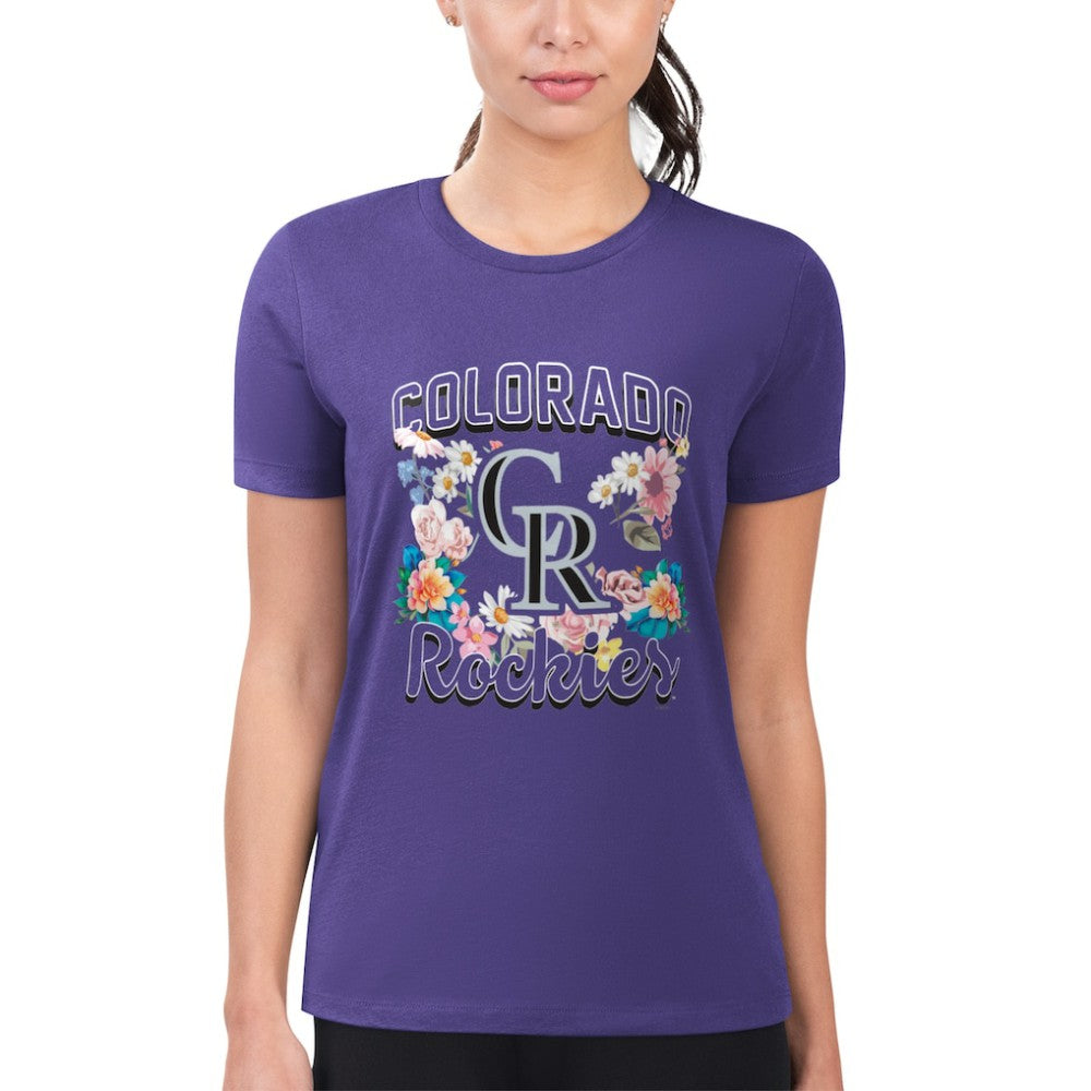 Colorado Rockies G-III 4Her by Carl Banks Women's Super-Slim Fit Lightweight Flowers Graphic T-Shirt - Purple