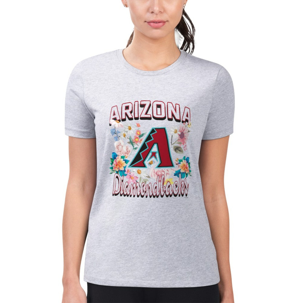 Arizona Diamondbacks G-III 4Her by Carl Banks Women's Super-Slim Fit Lightweight Flowers Graphic T-Shirt - Heather Gray