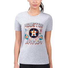 Houston Astros G-III 4Her by Carl Banks Women's Super-Slim Fit Lightweight Flowers Graphic T-Shirt - Heather Gray