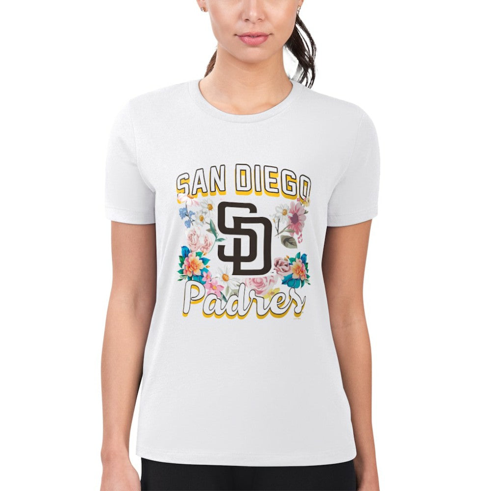 San Diego Padres G-III 4Her by Carl Banks Women's Super-Slim Fit Lightweight Flowers Graphic T-Shirt - White