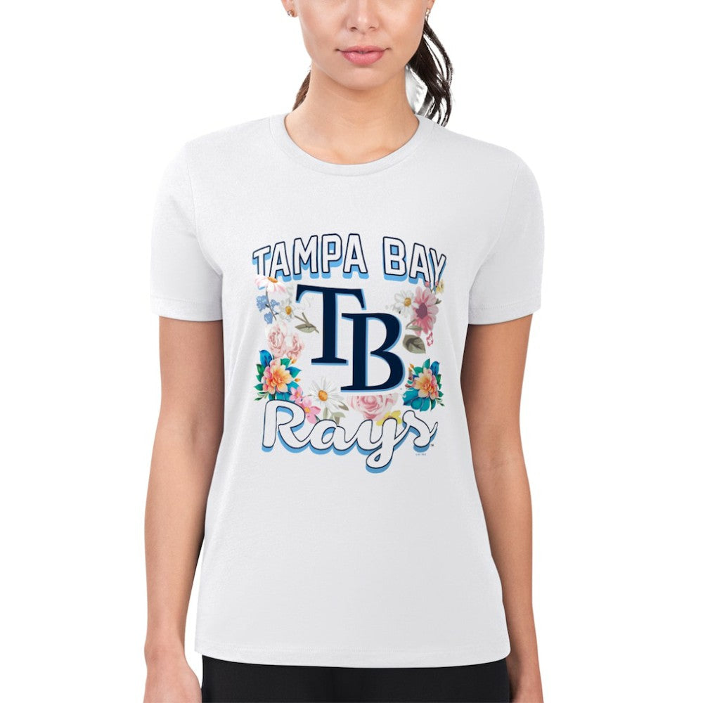 Tampa Bay Rays G-III 4Her by Carl Banks Women's Super-Slim Fit Lightweight Flowers Graphic T-Shirt - White