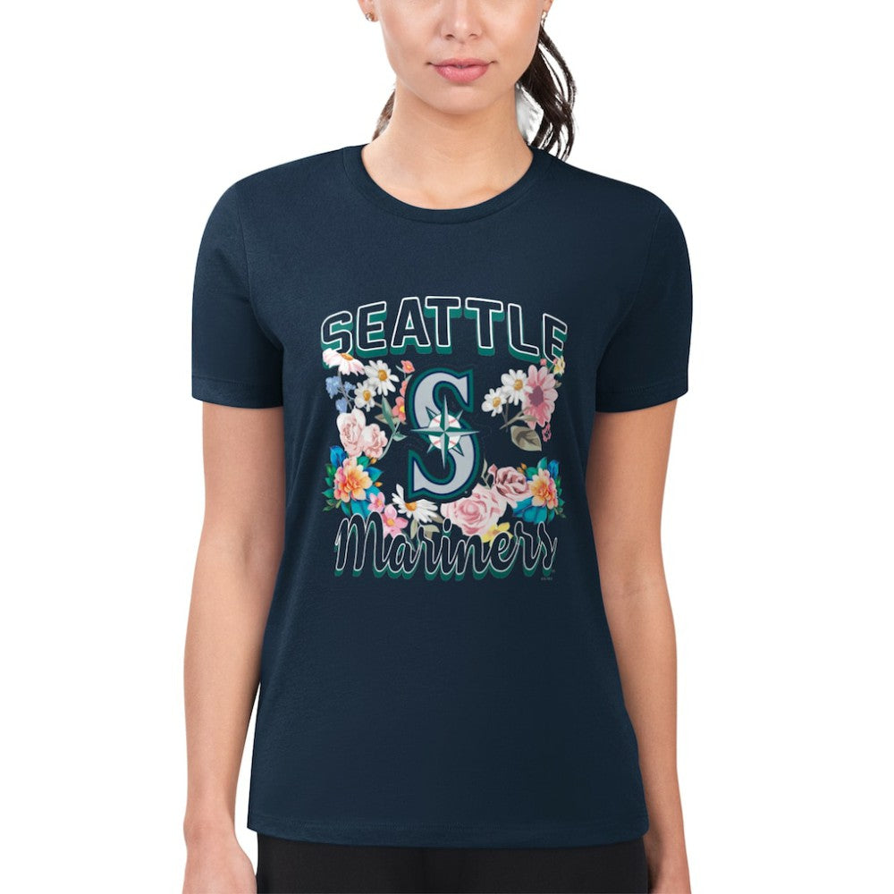 Seattle Mariners G-III 4Her by Carl Banks Women's Super-Slim Fit Lightweight Flowers Graphic T-Shirt - Navy