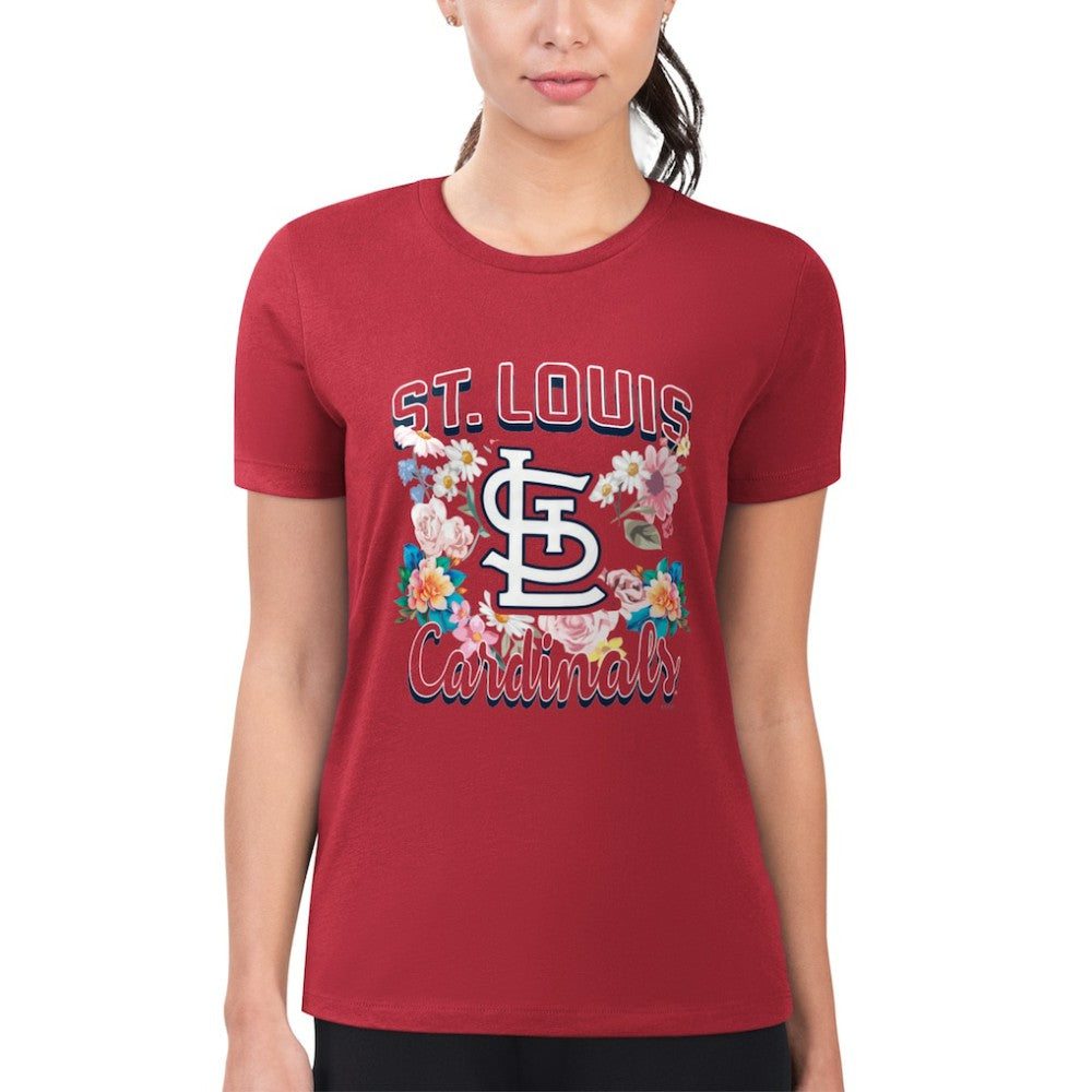 St. Louis Cardinals G-III 4Her by Carl Banks Women's Super-Slim Fit Lightweight Flowers Graphic T-Shirt - Red