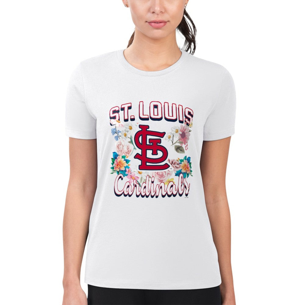 St. Louis Cardinals G-III 4Her by Carl Banks Women's Super-Slim Fit Lightweight Flowers Graphic T-Shirt - White