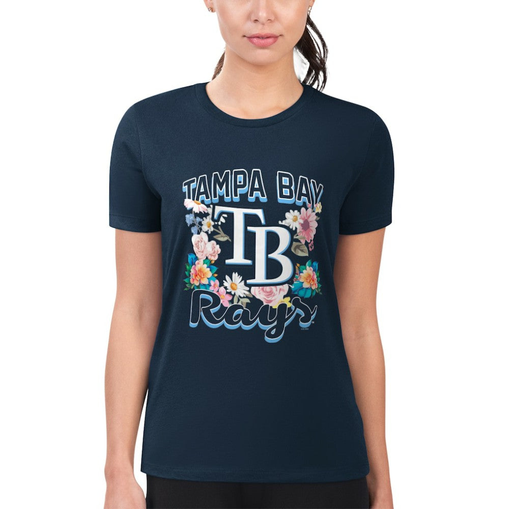 Tampa Bay Rays G-III 4Her by Carl Banks Women's Super-Slim Fit Lightweight Flowers Graphic T-Shirt - Navy