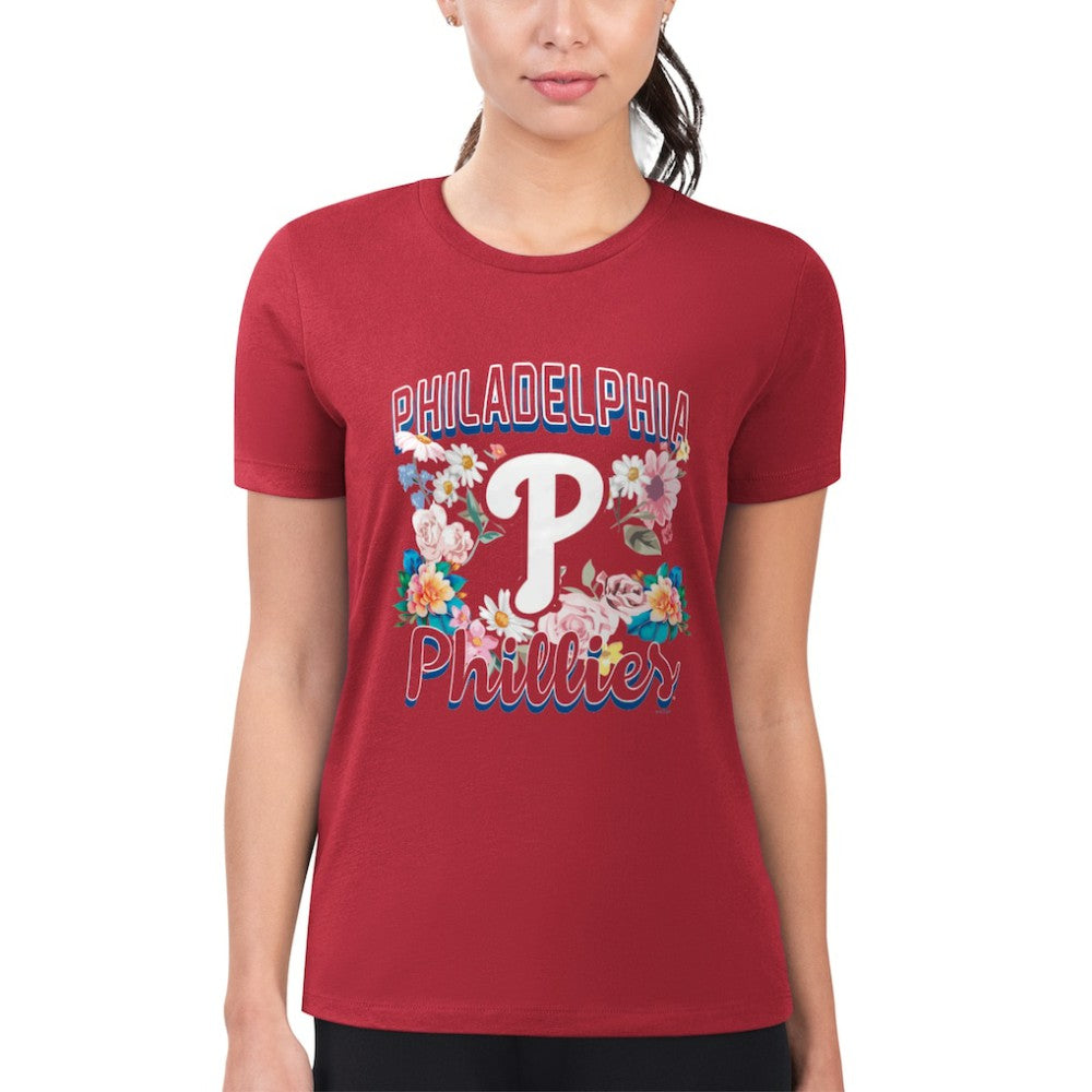 Philadelphia Phillies G-III 4Her by Carl Banks Women's Super-Slim Fit Lightweight Flowers Graphic T-Shirt - Red