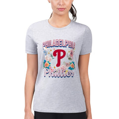 Philadelphia Phillies G-III 4Her by Carl Banks Women's Super-Slim Fit Lightweight Flowers Graphic T-Shirt - Heather Gray