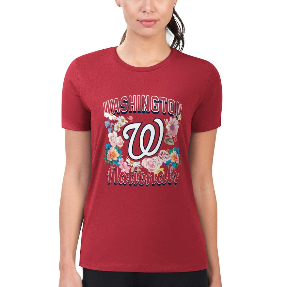 Washington Nationals G-III 4Her by Carl Banks Women's Super-Slim Fit Lightweight Flowers Graphic T-Shirt - Red