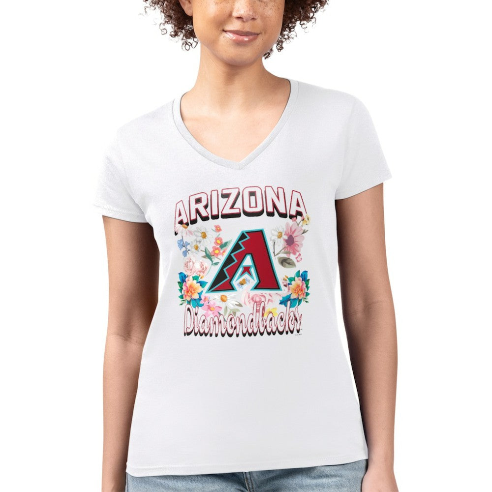 Arizona Diamondbacks G-III 4Her by Carl Banks Women's Super-Slim Fit Lightweight Flowers Graphic V-Neck T-Shirt - White