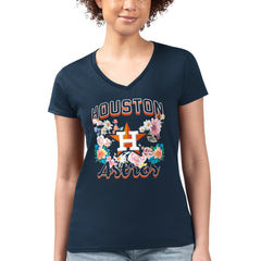 Houston Astros G-III 4Her by Carl Banks Women's Super-Slim Fit Lightweight Flowers Graphic V-Neck T-Shirt - Navy