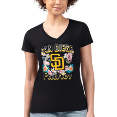 San Diego Padres G-III 4Her by Carl Banks Women's Super-Slim Fit Lightweight Flowers Graphic V-Neck T-Shirt - Black