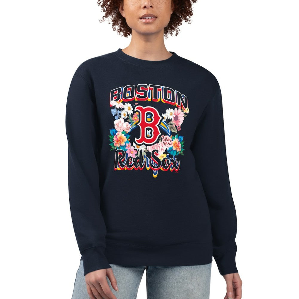 Boston Red Sox G-III 4Her by Carl Banks Women's Flowers Graphic Pullover Sweatshirt - Navy