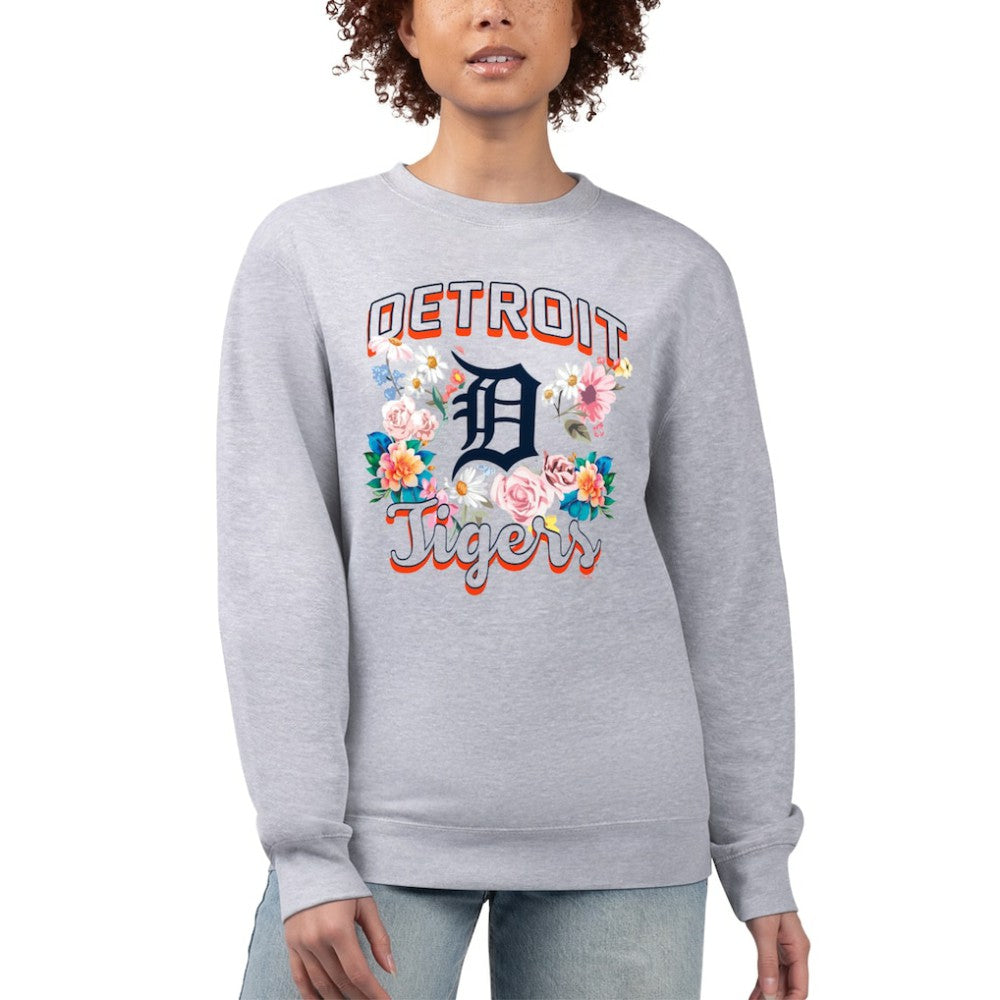Detroit Tigers G-III 4Her by Carl Banks Women's Flowers Graphic Pullover Sweatshirt - Heather Gray