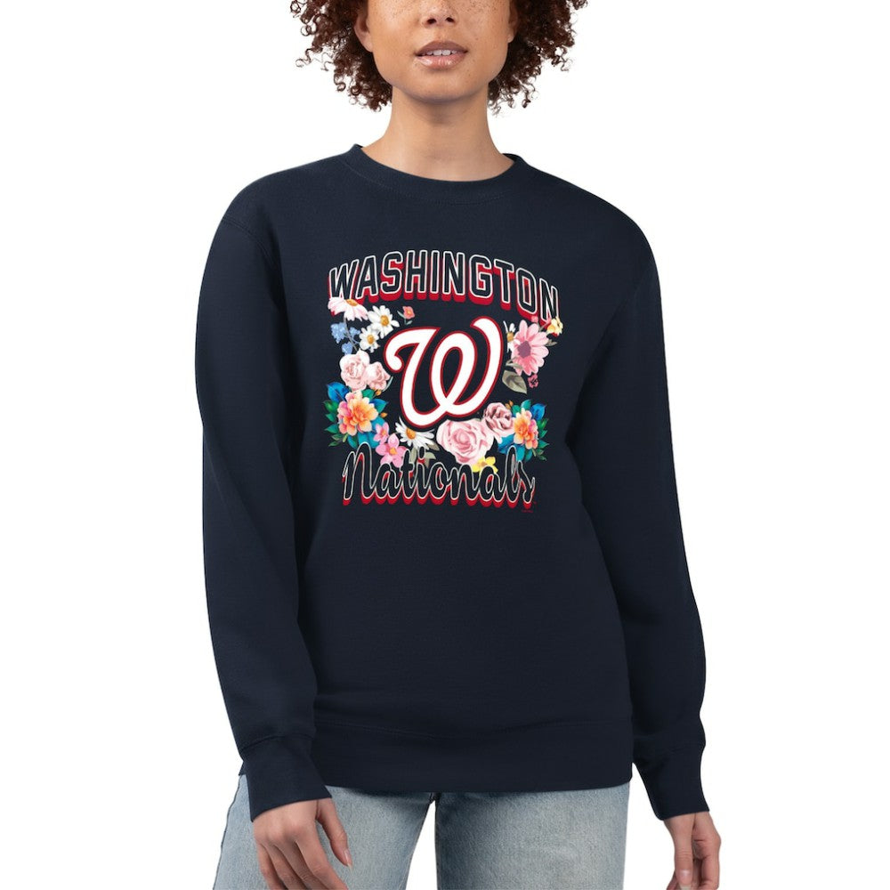Washington Nationals G-III 4Her by Carl Banks Women's Flowers Graphic Pullover Sweatshirt - Navy