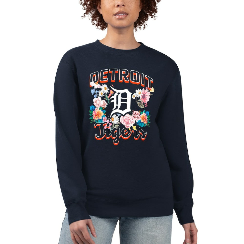 Detroit Tigers G-III 4Her by Carl Banks Women's Flowers Graphic Pullover Sweatshirt - Navy