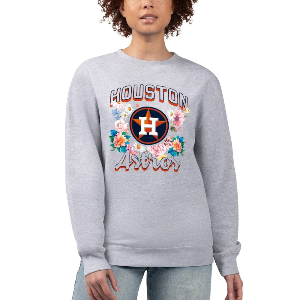 Houston Astros G-III 4Her by Carl Banks Women's Flowers Graphic Pullover Sweatshirt - Heather Gray