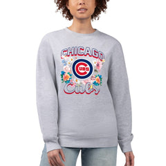 Chicago Cubs G-III 4Her by Carl Banks Women's Flowers Graphic Pullover Sweatshirt - Heather Gray