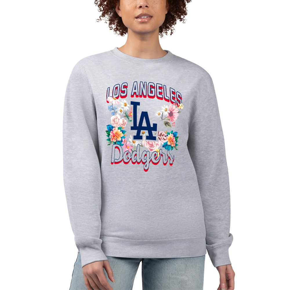 Los Angeles Dodgers G-III 4Her by Carl Banks Women's Flowers Graphic Pullover Sweatshirt - Heather Gray