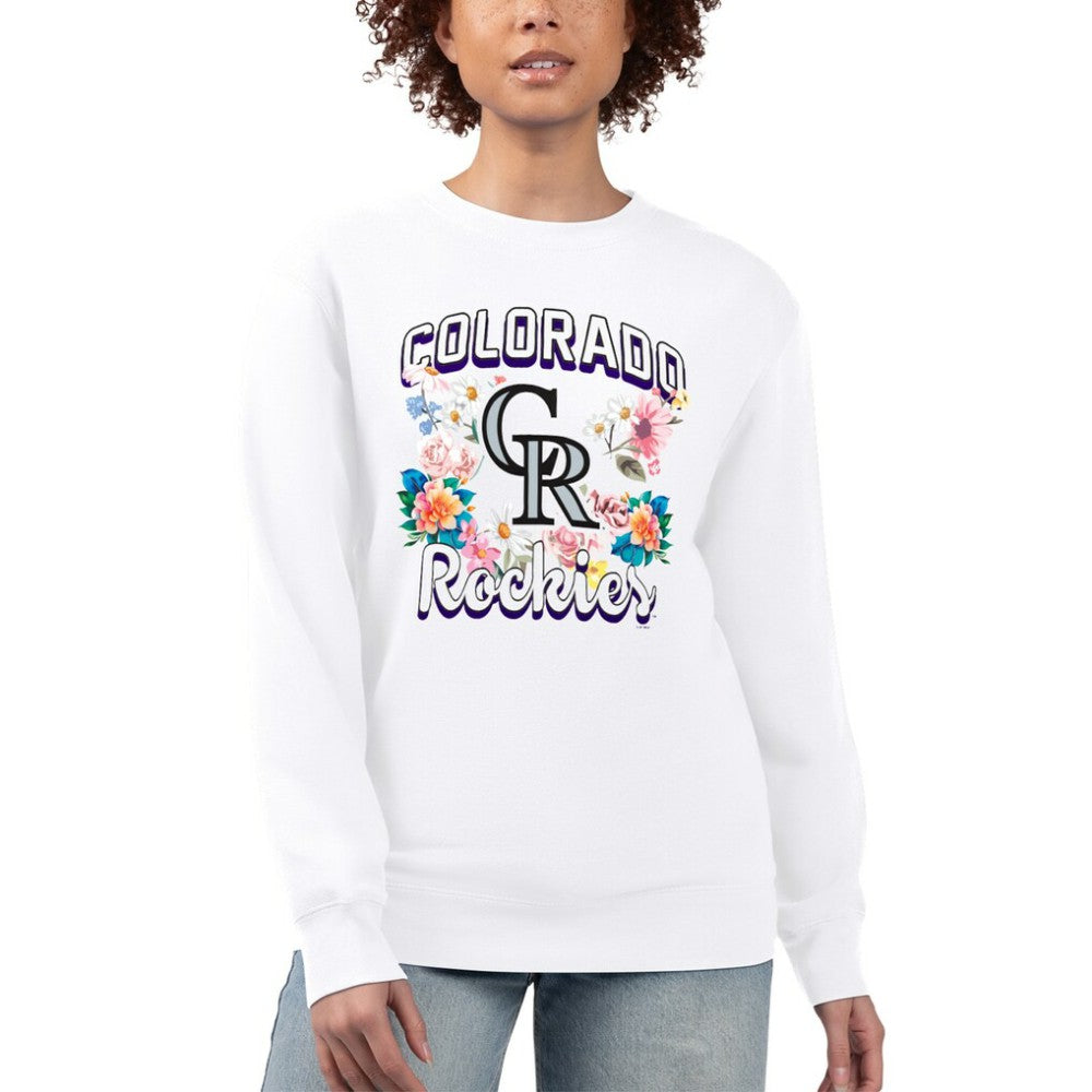 Colorado Rockies G-III 4Her by Carl Banks Women's Flowers Graphic Pullover Sweatshirt - White
