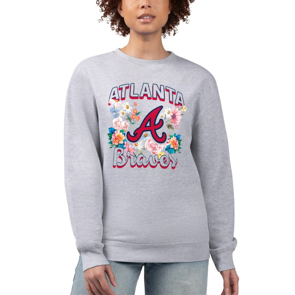Atlanta Braves G-III 4Her by Carl Banks Women's Flowers Graphic Pullover Sweatshirt - Heather Gray
