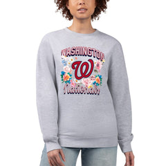 Washington Nationals G-III 4Her by Carl Banks Women's Flowers Graphic Pullover Sweatshirt - Heather Gray