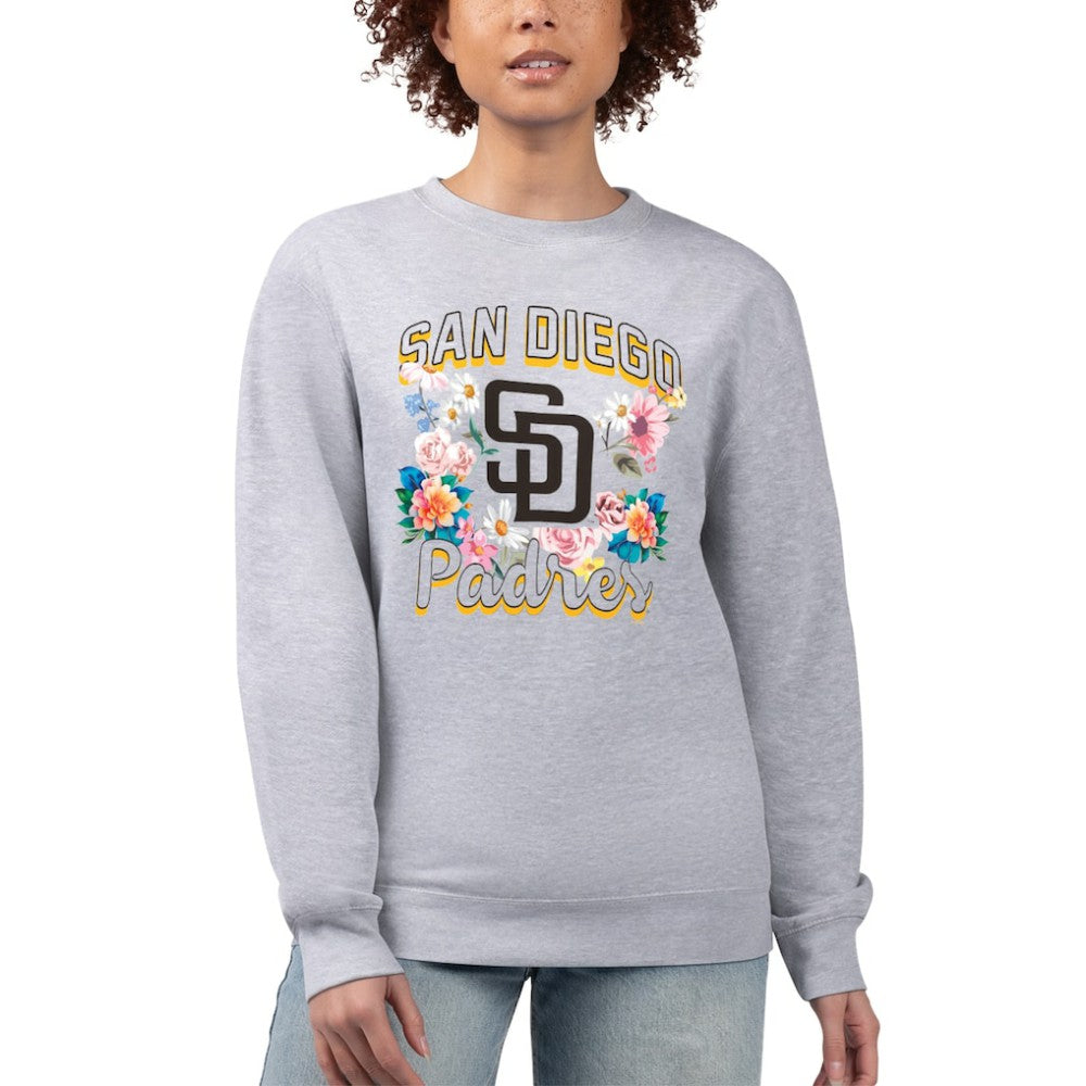 San Diego Padres G-III 4Her by Carl Banks Women's Flowers Graphic Pullover Sweatshirt - Heather Gray