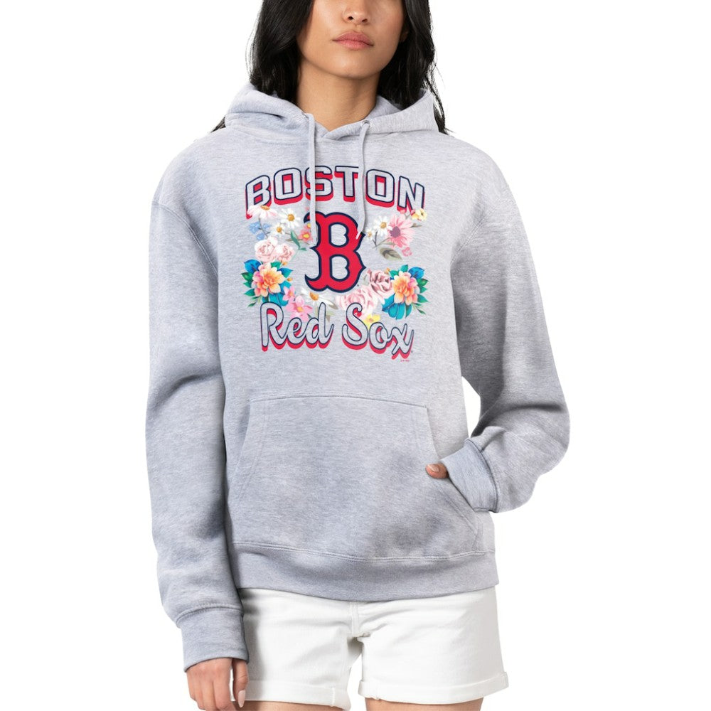 Boston Red Sox G-III 4Her by Carl Banks Women's Flowers Graphic Pullover Hoodie - Heather Gray