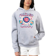 Chicago Cubs G-III 4Her by Carl Banks Women's Flowers Graphic Pullover Hoodie - Heather Gray