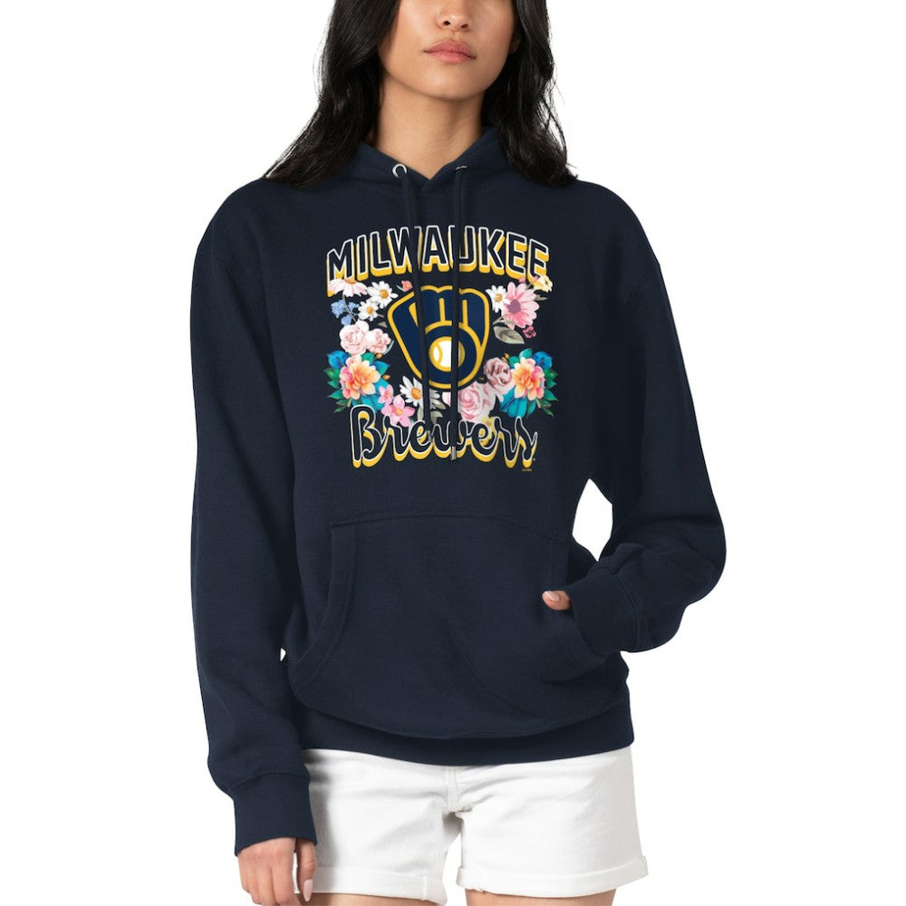 Milwaukee Brewers G-III 4Her by Carl Banks Women's Flowers Graphic Pullover Hoodie - Navy
