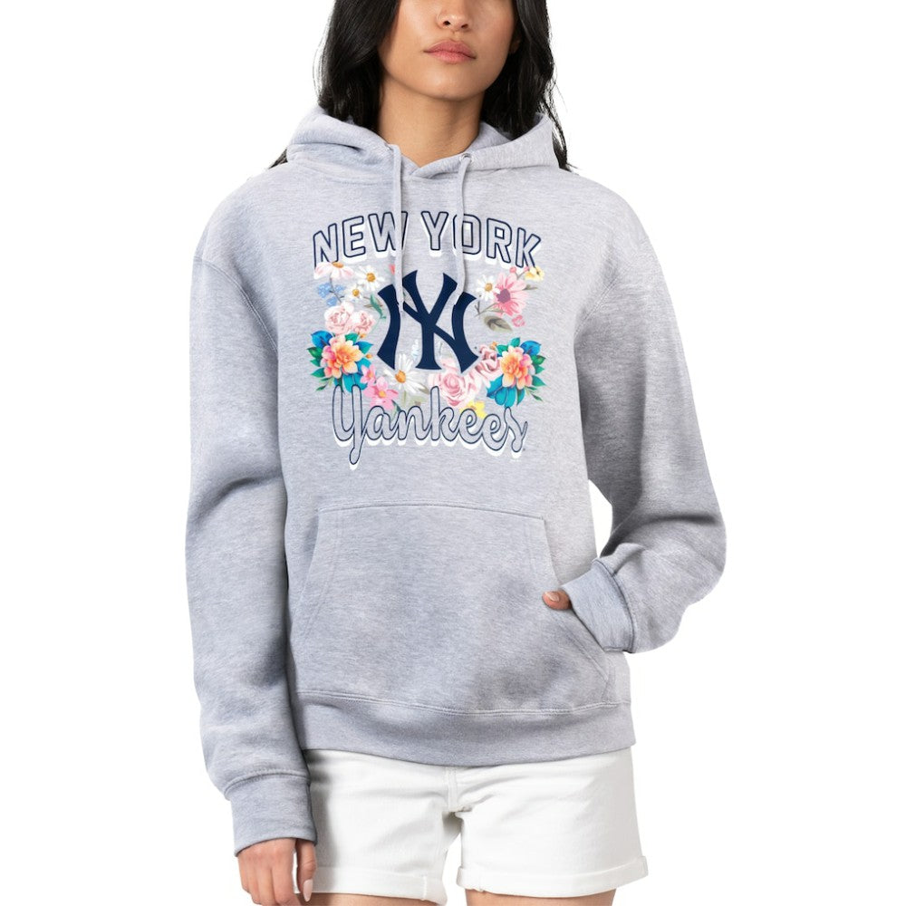 New York Yankees G-III 4Her by Carl Banks Women's Flowers Graphic Pullover Hoodie - Heather Gray