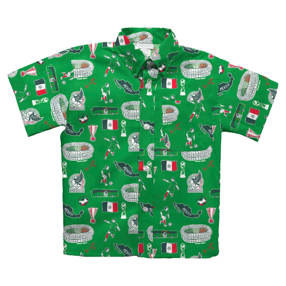 Mexico National Team Vive La Fete Youth Impressions Artwork Button-Up Shirt - Green sale