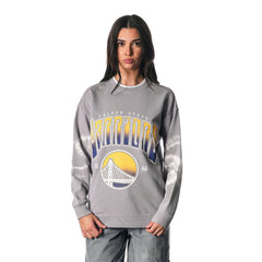 Golden State Warriors The Wild Collective Women's Bleached Tie-Dye Pullover Sweatshirt sale - Heather Gray online