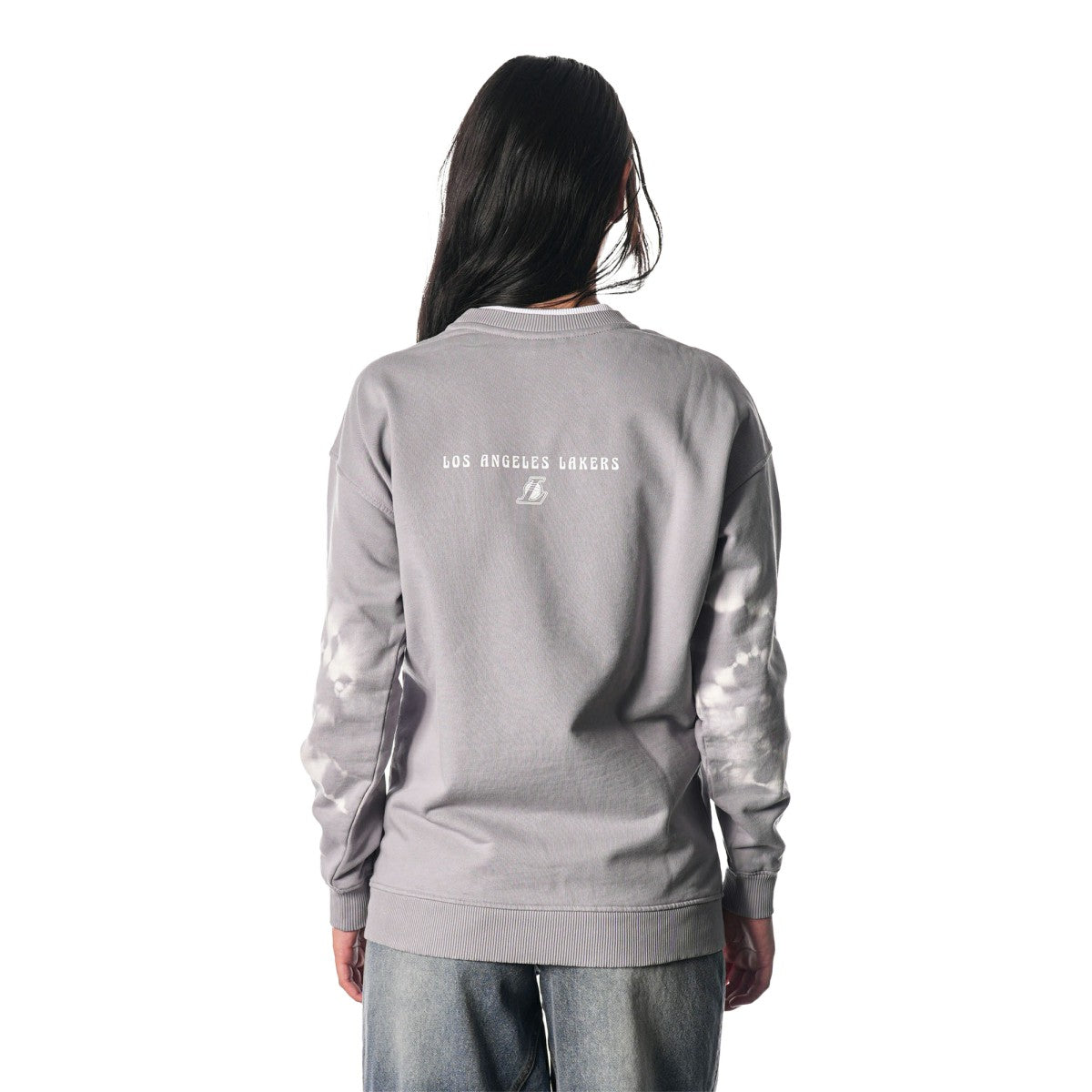 Los Angeles Lakers The Wild Collective Women's Bleached Tie-Dye Pullover Sweatshirt - Heather Gray sale