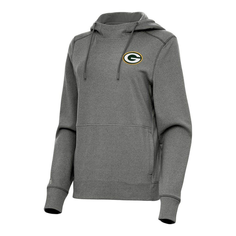 Green Bay Packers Antigua Women's Justice Pullover Hoodie - Heather Black for sale