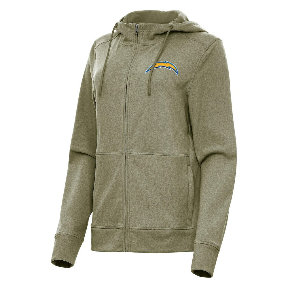 Los Angeles Chargers Antigua Women's Seeker Full-Zip Hoodie Jacket - Heather Olive for sale