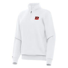 Cincinnati Bengals Antigua Women's Victory Quarter-Zip Top - White on sale