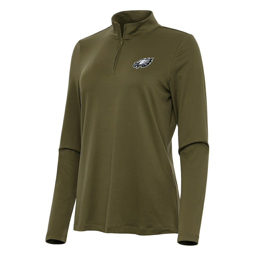 Philadelphia Eagles Antigua Women's Reprocess Quarter-Zip Top - Olive for sale
