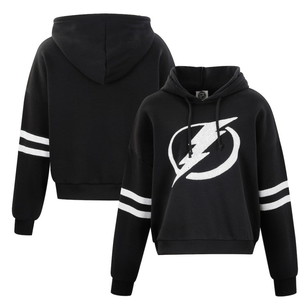 Tampa Bay Lightning Cuce Women's Sequin Cropped Pullover Hoodie Black