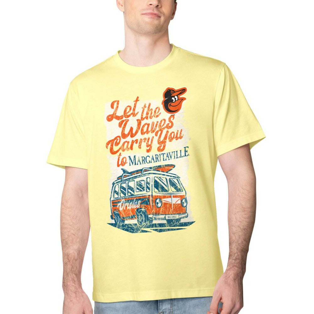 Baltimore Orioles Margaritaville Bus Waves Graphic T-Shirt - Yellow