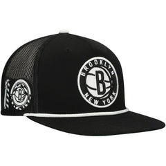 Brooklyn Nets Roper Trucker Snapback Hat - Black | Mitchell & Ness for sale