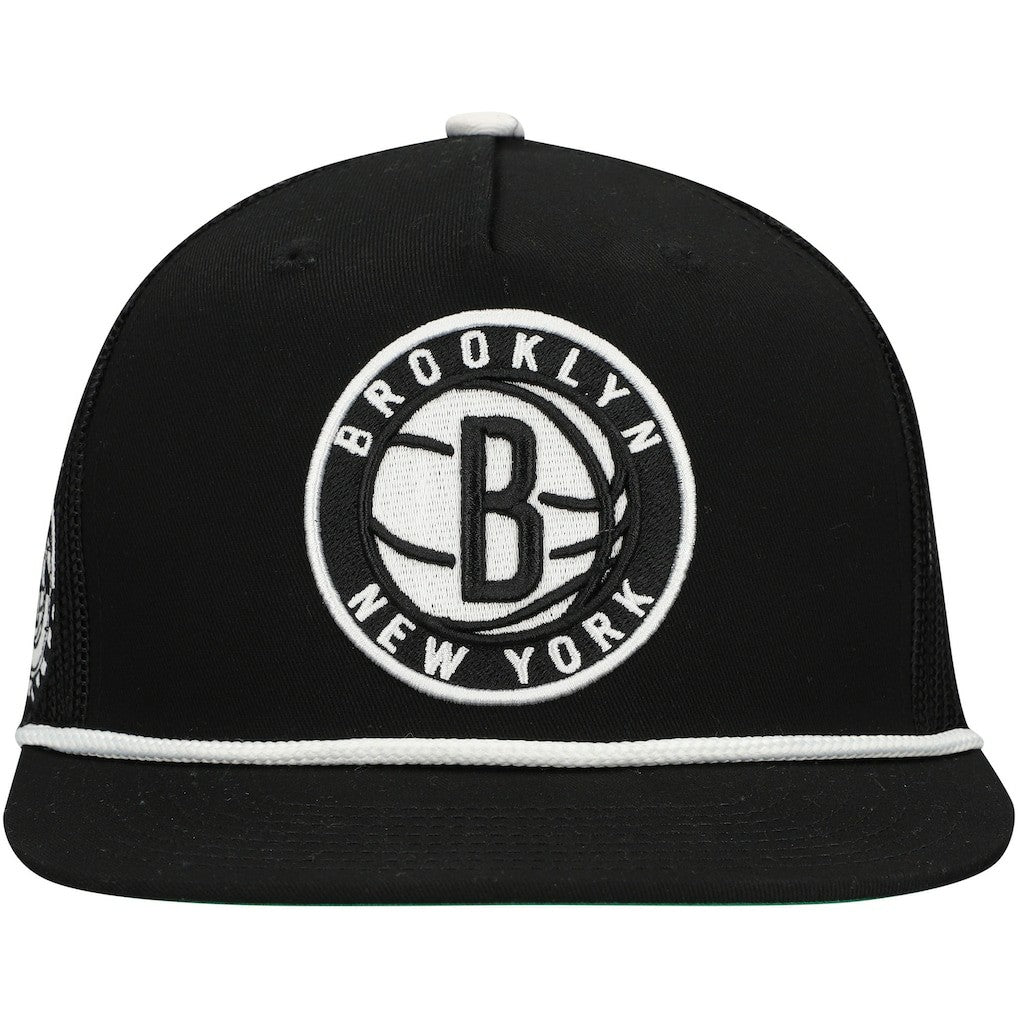 Brooklyn Nets Roper Trucker Snapback Hat - Black | Mitchell & Ness for sale