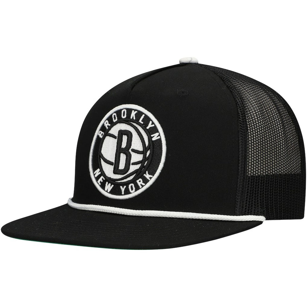 Brooklyn Nets Roper Trucker Snapback Hat - Black | Mitchell & Ness for sale