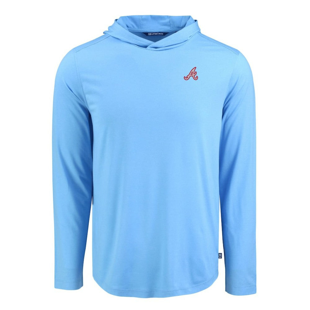 Atlanta Braves Cutter & Buck Coastline Epic Comfort Recycled Eco Hoodie Long Sleeve T-Shirt - Powder Blue
