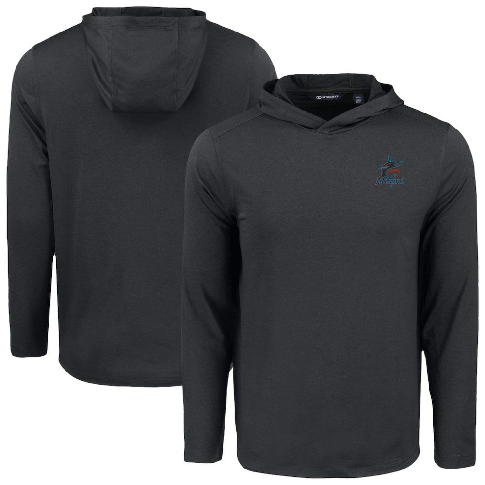 Miami Marlins Cutter & Buck Coastline Epic Comfort Recycled Eco Hoodie Long Sleeve T-Shirt - Black