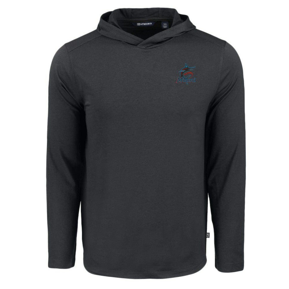 Miami Marlins Cutter & Buck Coastline Epic Comfort Recycled Eco Hoodie Long Sleeve T-Shirt - Black