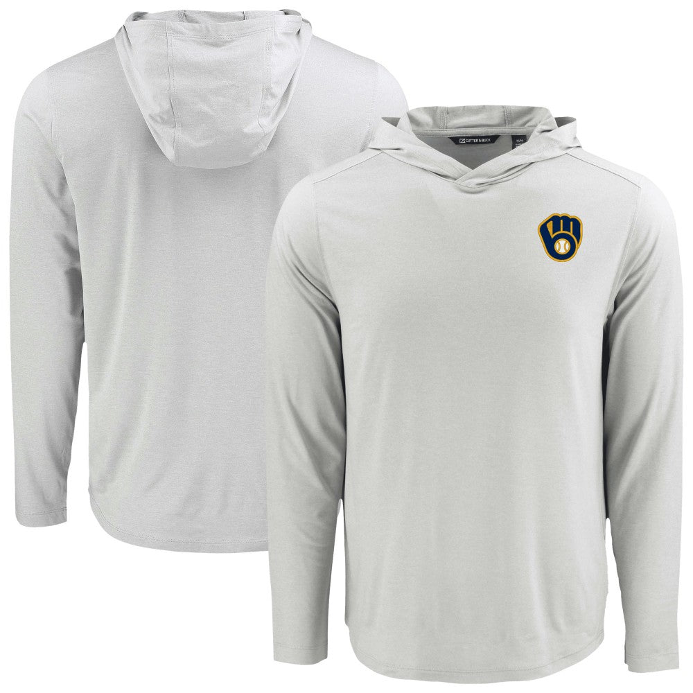 Milwaukee Brewers Cutter & Buck Coastline Epic Comfort Recycled Eco Hoodie Long Sleeve T-Shirt - Gray