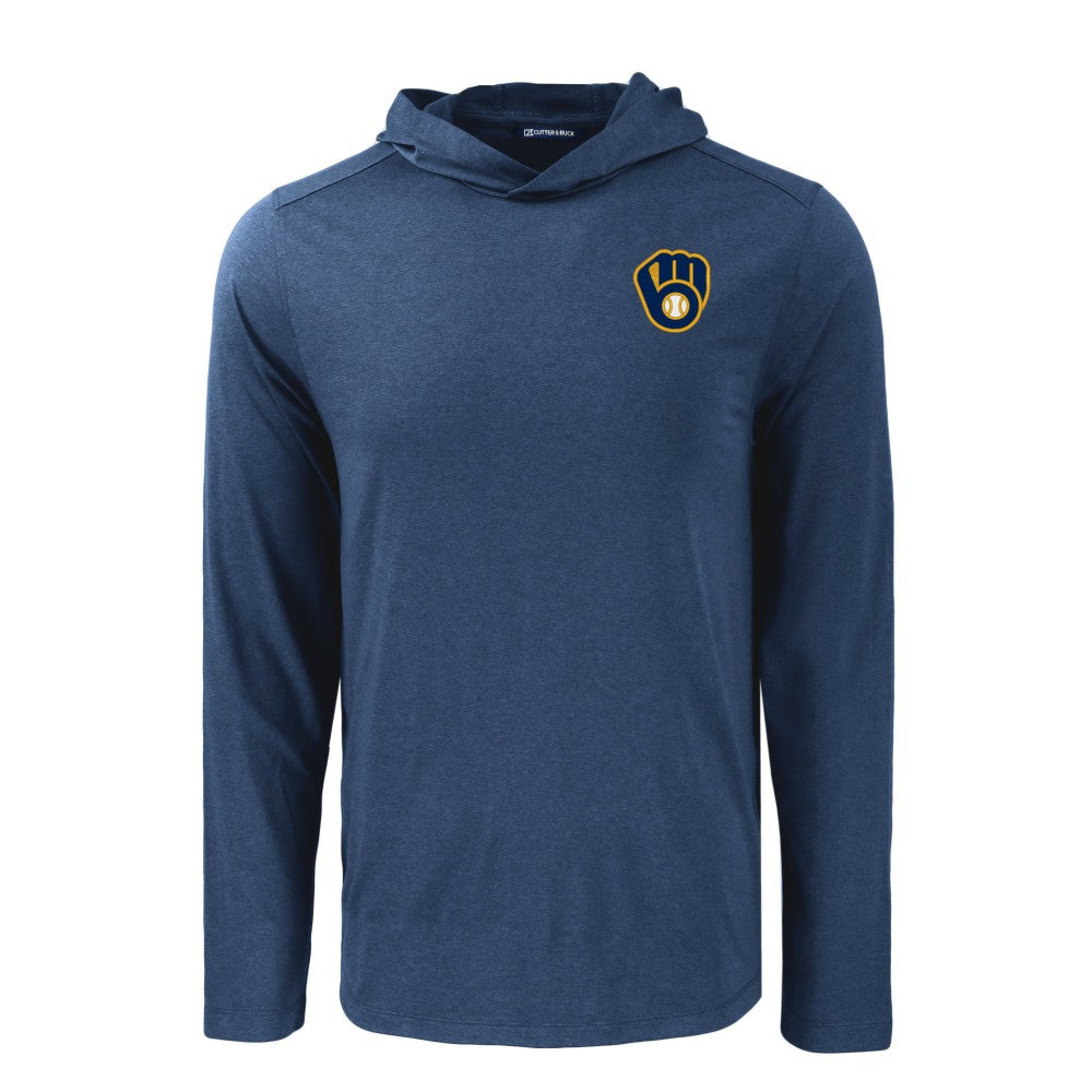 Milwaukee Brewers Cutter & Buck Coastline Epic Comfort Recycled Eco Hoodie Long Sleeve T-Shirt - Navy