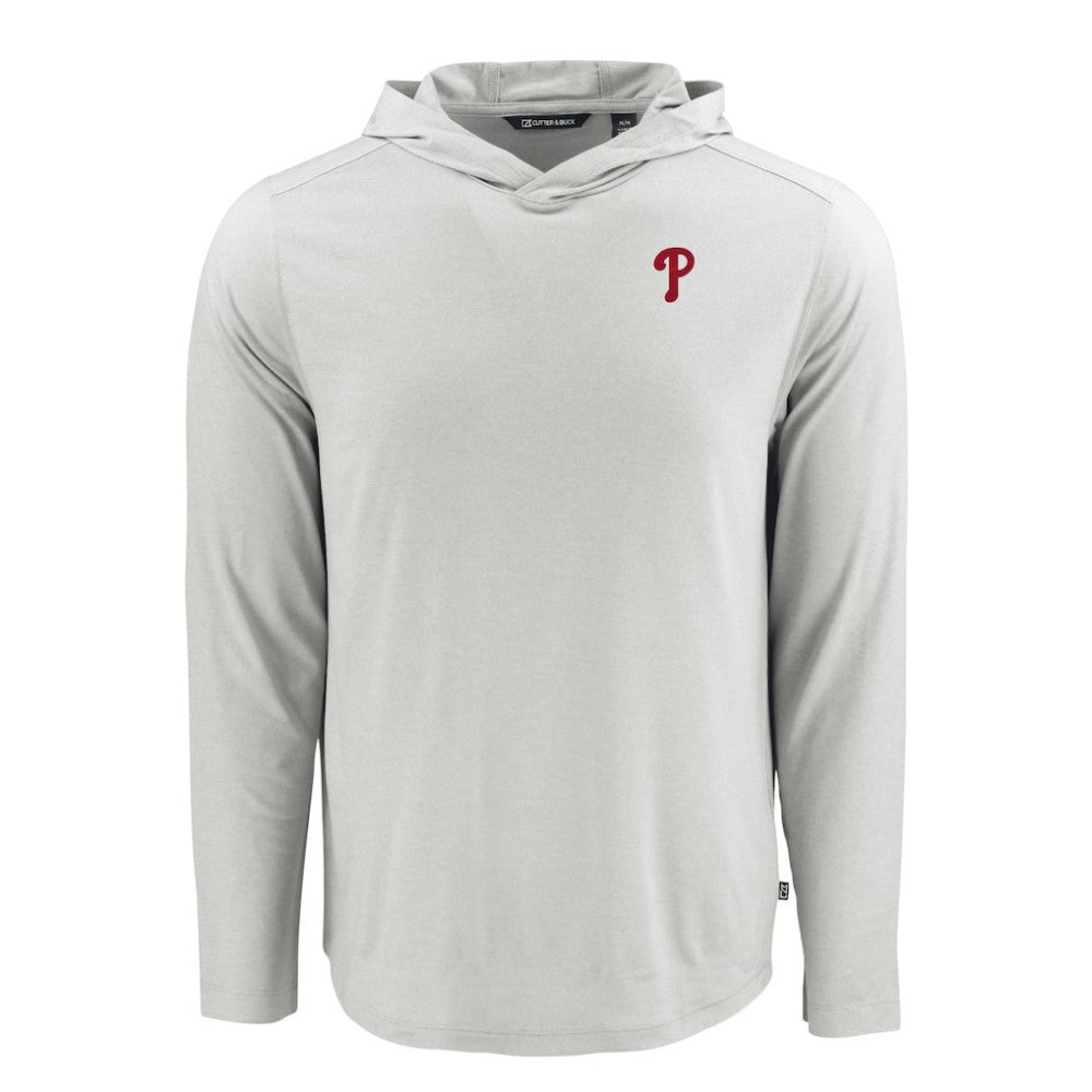 Philadelphia Phillies Cutter & Buck Coastline Epic Comfort Recycled Eco Hoodie Long Sleeve T-Shirt - Gray